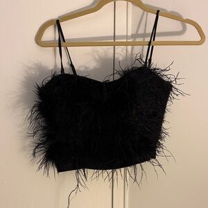 Lucy Paris Black Feathered Crop Top Size Medium NWT